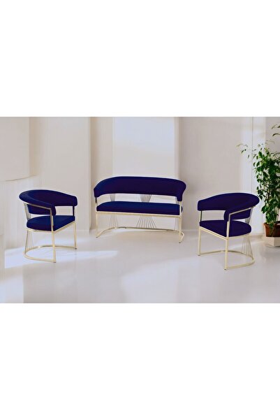 Rozexi Rio Çay Seti Takımı Koltuk Takımı Oturma Odası Kafe Antre Hol Ofis 2+1+1 Gold Metal