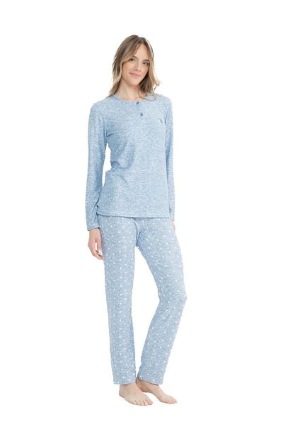 U.S. Polo Assn. 17099 Costum de pijama albastru cu mânecă lungă și gât rotund pentru femei
