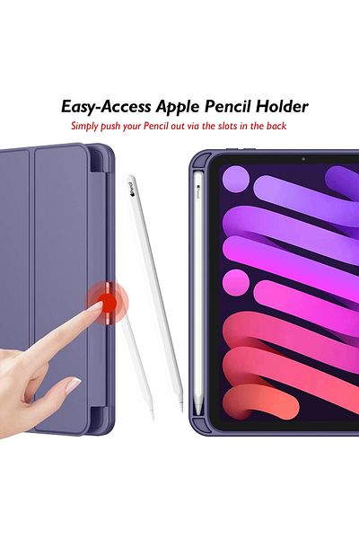 AWH حافظة iPad Mini 6 (8.3 بوصة، 2021) مع حامل قلم، حامل ثلاثي الطيات، ظهر ناعم من مادة TPU، لون لافندر