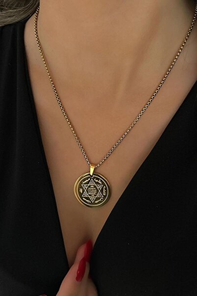 Sose Moda Hz. Süleyman Mührü Çelik Zincir Kolye - Gold Renk