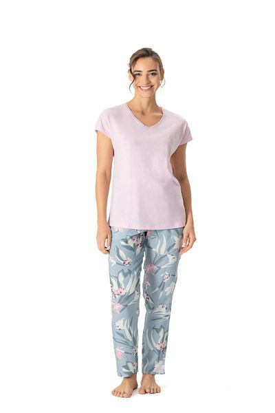 U.S. Polo Assn. 17045 Set de pijamale roz pentru femei cu mâneci scurte și decolteu în V