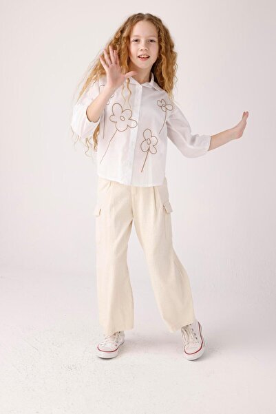 JENA Детски панталони за момичета 7-14 години, кремави