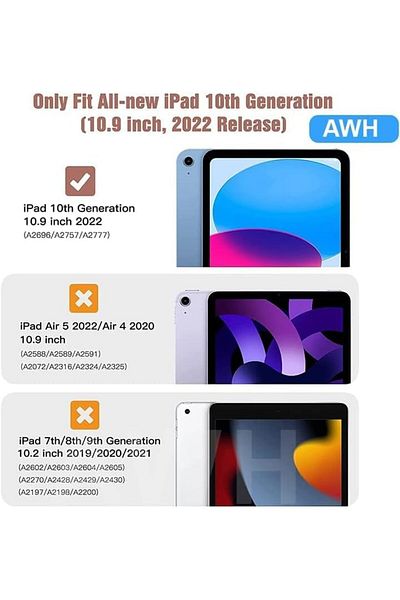 AWH حافظة iPad للجيل العاشر 2022، غطاء حامل رفيع، إيقاظ/سكون تلقائي، ظهر صلب من البولي كربونات، وردي فاتح