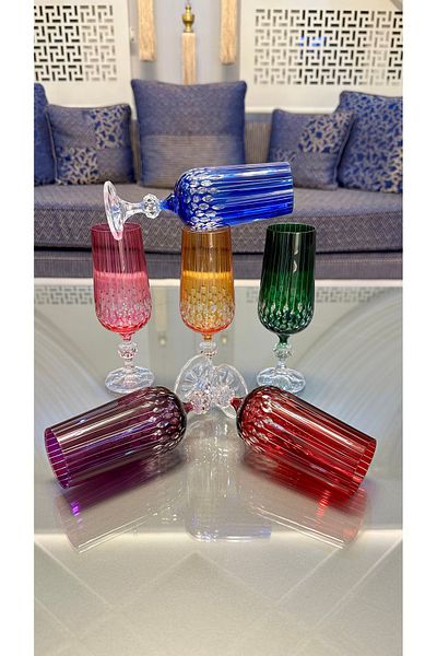 Bohemia Crystal Colored Cutout Handcrafted Standing Coffee Water Glass