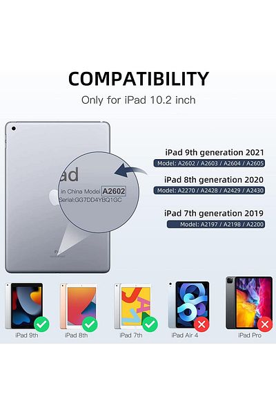 AWH Case for iPad 9th/8th/7th Gen, 10.2 Inch, Pencil Holder, TPU Smart Stand, Auto Wake/Sleep