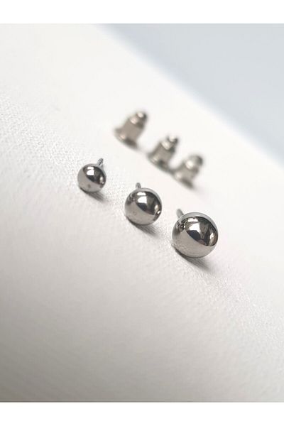 kurukafagift 3Pcs Silver Color Ball Nail Earrings