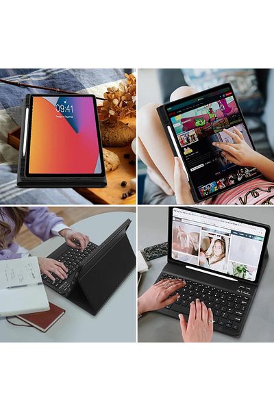 AWH حافظة لوحة مفاتيح iPad 9.7، الجيل السادس/الخامس 2018/2017 وiPad Pro 9.7، لوحة مفاتيح لاسلكية قابلة للفصل، أسود