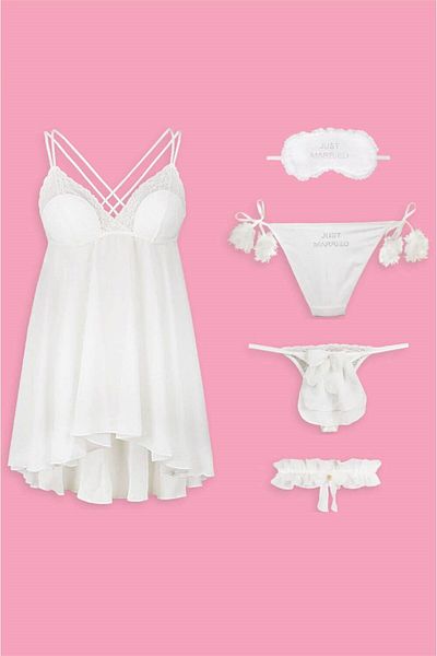Magic Form 50150 Women's Ecru Chiffon Fabric 5-Piece Set Honeymoon Dowry Set