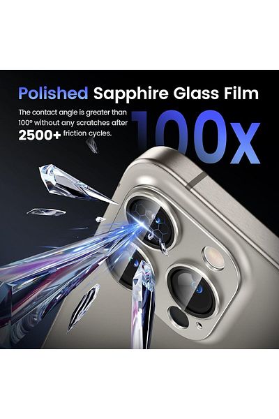 AWH iPhone 15 Pro/15 Pro Max Camera Lens Protector  Metal Alloy Tempered Glass Titanium (15 Pro Max)