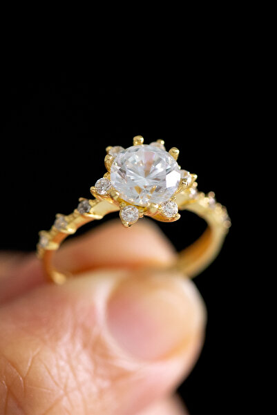 Nilvera Kuyumculuk 14 Ayar Altın Lotus Tektaş Yüzük, Evlilik Yüzükleri, Işıkl...