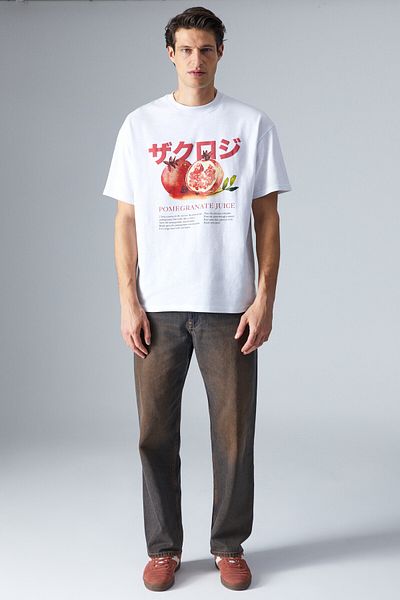 GRIMELANGE Pomegranate Men's Back Print White T-Shirt