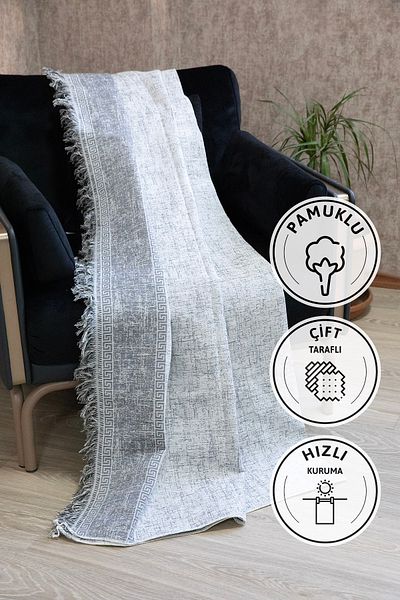 FAVORA Liva Cotton Fringed Sofa - Sofa Bed Cover 170X220 - Gray