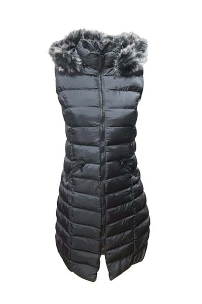 KASİDE A1015 Model - Hooded Fur Black Long Women's down Vest - St01336-Black-38