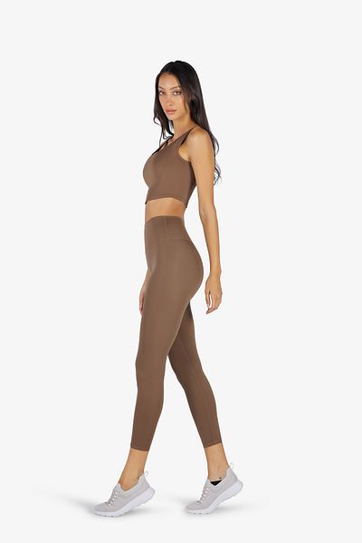 YesEco Brown Activewear Set | Recycled Fabric Padded U-Back Sports Bra & Pants