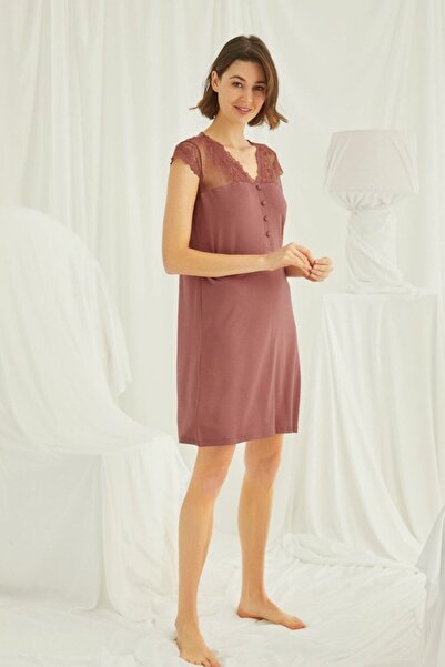 MONAMİSE Дамска кафява нощница с къс ръкав Monamise 19311