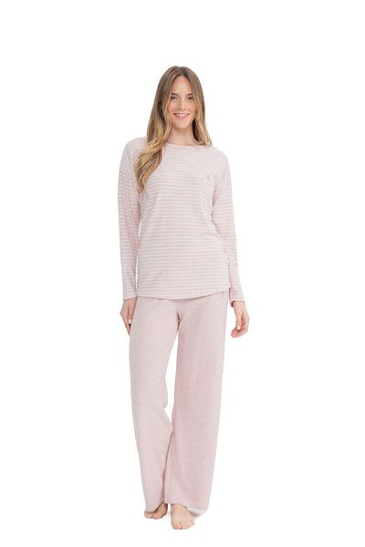 U.S. Polo Assn. U.s. Polo Assn. 17083 - Pink Melange Women's Pajama Set, Long Sleeve and Round Neck