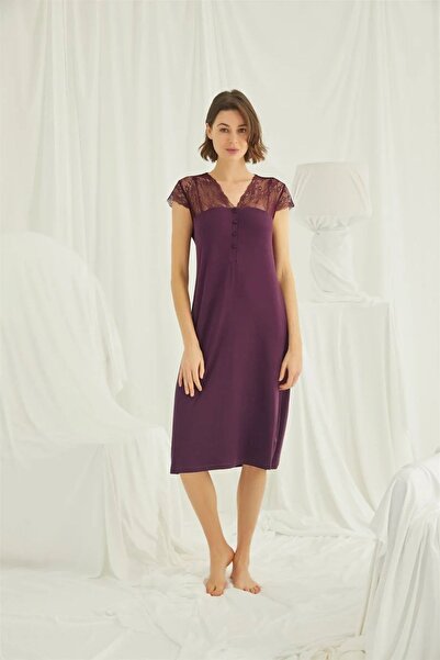 MONAMİSE فستان نوم نسائي بأكمام وكتف وياقة وأزرار أمامية من Monamise 18403