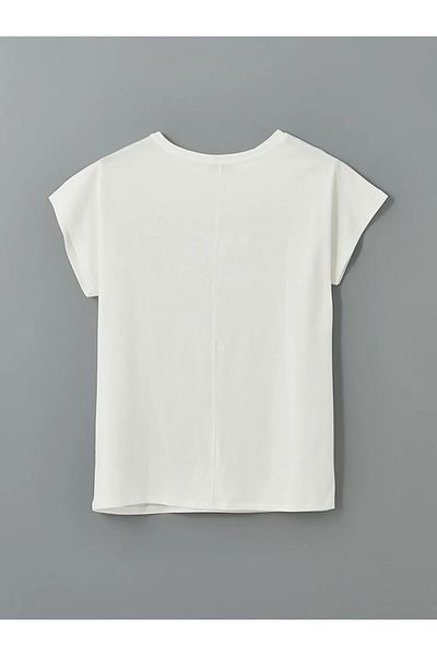 LC Waikiki Γυναικεία κεντημένη μπλούζα LCWAIKIKI Classic Ecru Crew Neck