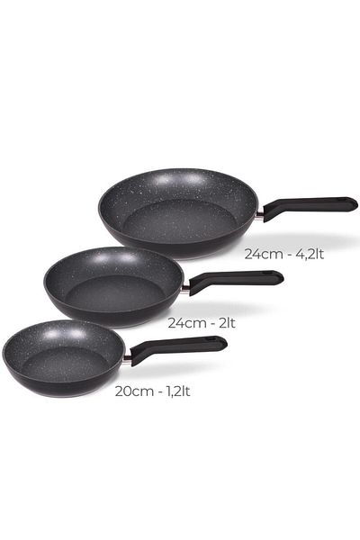 Serenk Excellence Granitpfanne Set - 3 Stück, 20-24-28 Cm Induktion