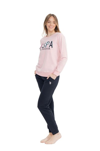 U.S. Polo Assn. BAZA. Polo Assn. 17074 - Set pijamale roz pentru femei, mâneci lungi și gât rotund