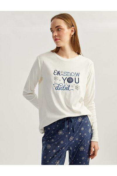 Koton Set pijamale din catifea fleece imprimat cu maneca lunga