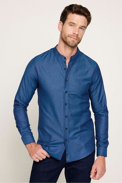 Tudors Pánská košile Slim Fit Slim Fit Bavlna Snadno žehlitelná tmavě modrá košile s límečkem