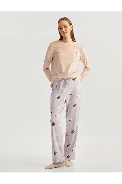 Koton Σετ πιτζάμες με μακρυμάνικο εμπριμέ Fleece Velvet