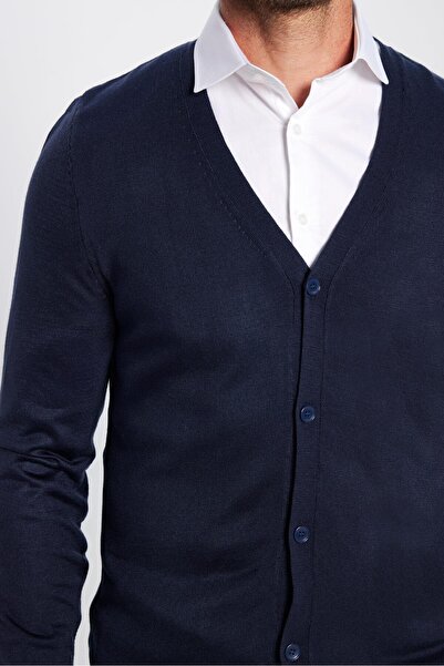 Tudors Slim Fit Dar Kesim Düğmeli Düz Tüylenmeyen Yumuşak Dokulu Erkek Hırka