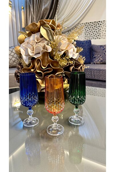 Bohemia Kristal Renkli Kesme El İşi Ayaklı Kahve Yanı Su Bardağı