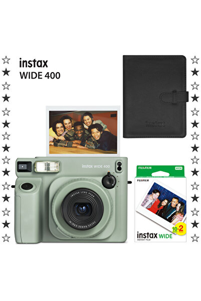 Fujifilm Instax Wide 400 Yeşil Fotoğraf Makinesi 20'li Film ve Deri Albüm Hed...