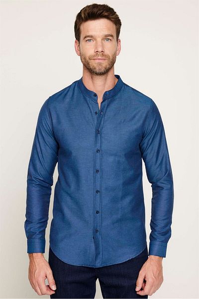 Tudors Pánská košile Slim Fit Slim Fit Bavlna Snadno žehlitelná tmavě modrá košile s límečkem