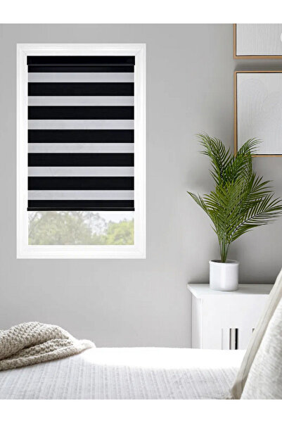 NetworkAvm Ithal Bambu Kalın Siyah Zebra Stor Perde Eteği Düz (ofis Perdesi -...