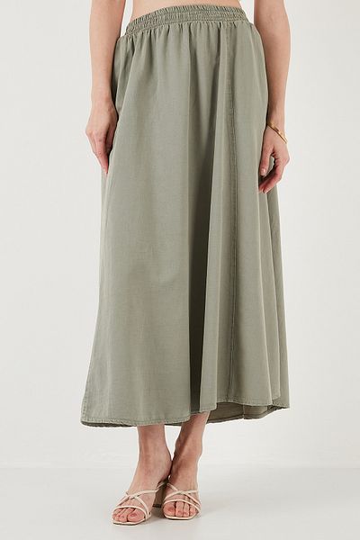 Lela Long Cotton-Linen Hijab Skirt with High Waist Pockets - Skirt 668Yp4443