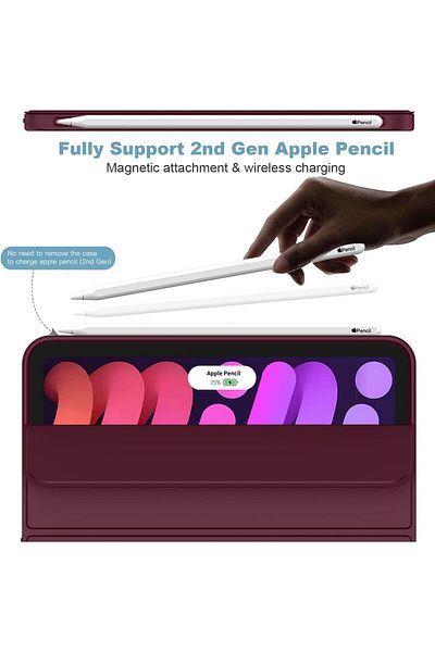 AWH iPad Mini 6 Case 8.3" (2021, 6th Gen) with Pencil Holder, Trifold Stand, Auto Wake/Sleep (Wine)