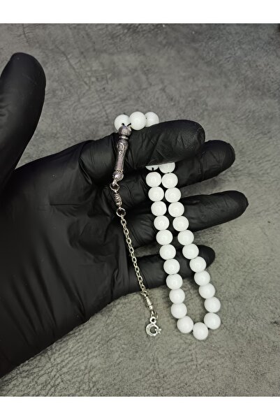 Mos Tespih White Glass Bead Natural Stone Rosary