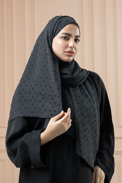 LAVİNİA Women Jacquard Cotton Scarf With A Very Special Fabric, Plain With Dotted Embroidery 200 X 28 Cm