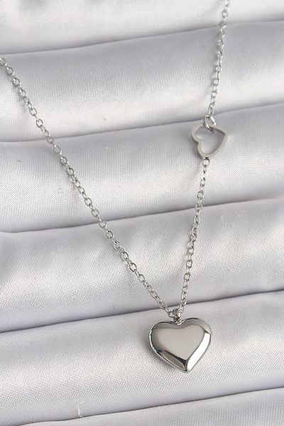Moka Shopin Mokashopin 316L Steel Silver Color Chain Heart Detail Heart Figure Women's Necklace