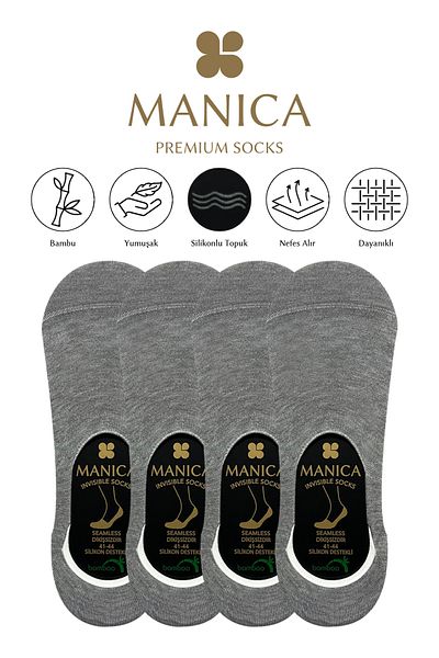MANICA Мъжки бамбукови балерини, 4 чифта - сиво-меланж