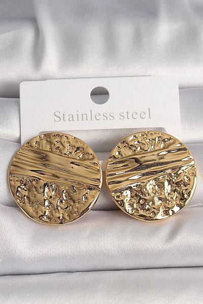 SeyCey.co Brass Gold Color Embroidered Circle Plate Model Women's Earrings