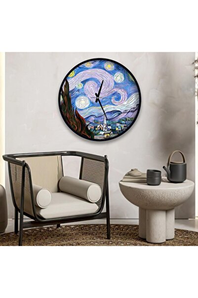 EMYA HOME Ceas de perete din lemn Van Gogh 40 cm Noaptea înstelată