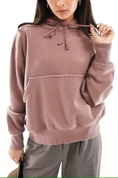 Nike Sportswear Phoenix Plush Oversize Hoodie Women's Plush Hooded Sweatshirt Star Purple Coffee