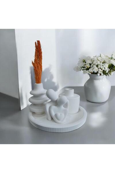 The Motellas 4'lü Dekoratif Biblo Vazo Mumluk Tabak Set