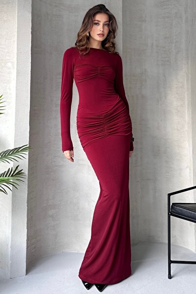 New Now Long Sleeve Sandy Dress with Breast and Waist Drap