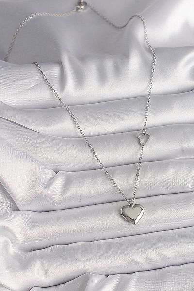 Moka Shopin Mokashopin 316L Steel Silver Color Chain Heart Detail Heart Figure Women's Necklace