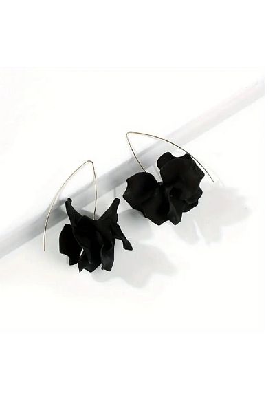 mos&more Black Leaves Long Steel Women's Earrings