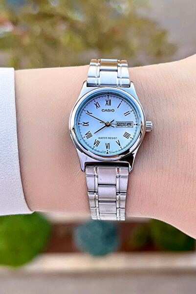 Casio Silver Color Calendar Women's Wristwatch with Blue Cord