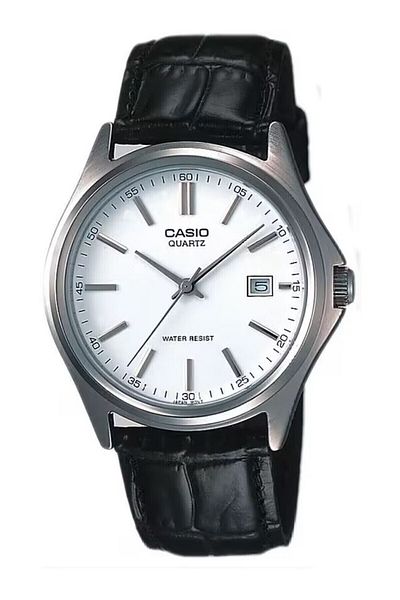 Casio ساعة يد رجالية باللون الأسود مع سلك فضي