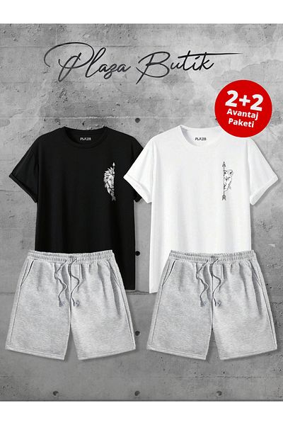 Plaza Butik Unisex Lion Print Shorts and T-Shirt Combo - Advantageous Bundle (Two Shorts and T-Shirts)