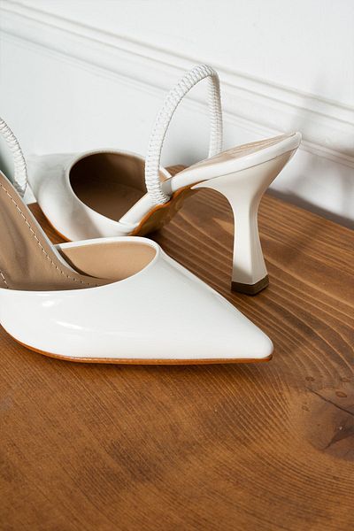 Parıltı Women's Patent Leather Heel Shoes with Open Back, Elastic Comfortable Sole and Goblet Heel