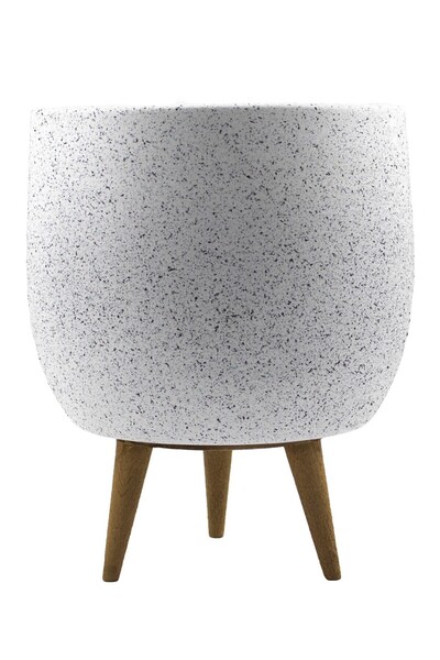 BİTKİ TASARIMI Beyaz Granit Toprak Saksı Saksılık Salon Çiçeklik 3 Ayaklı - 19 CM